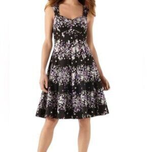 White House Black Market Black Floral Women's Size 4 Fit & Flare Summer Dress